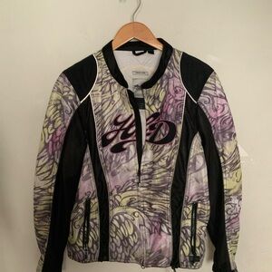 Harley-Davidson Women's Mesh Riding Jacket XL Purple Yellow Paisley Lace Up Side